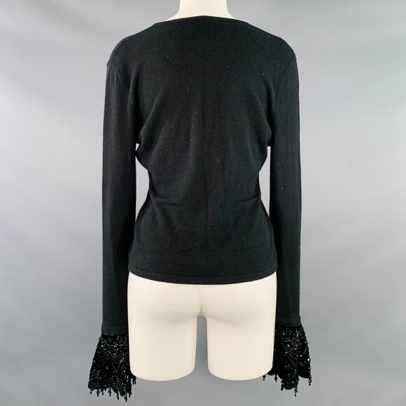 RALPH LAUREN Size M Black Cashmere Beaded V-Neck Dress Top - Picture 5 of 10